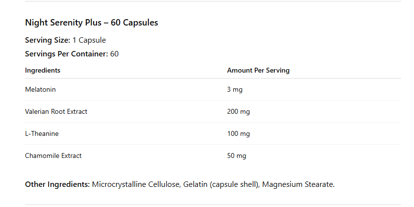 Night Serenity Plus supplement facts